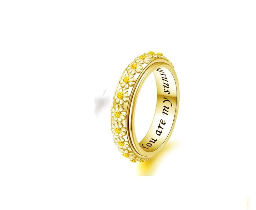 Rotatable Two-Tone Wild Flower Fashion Ring