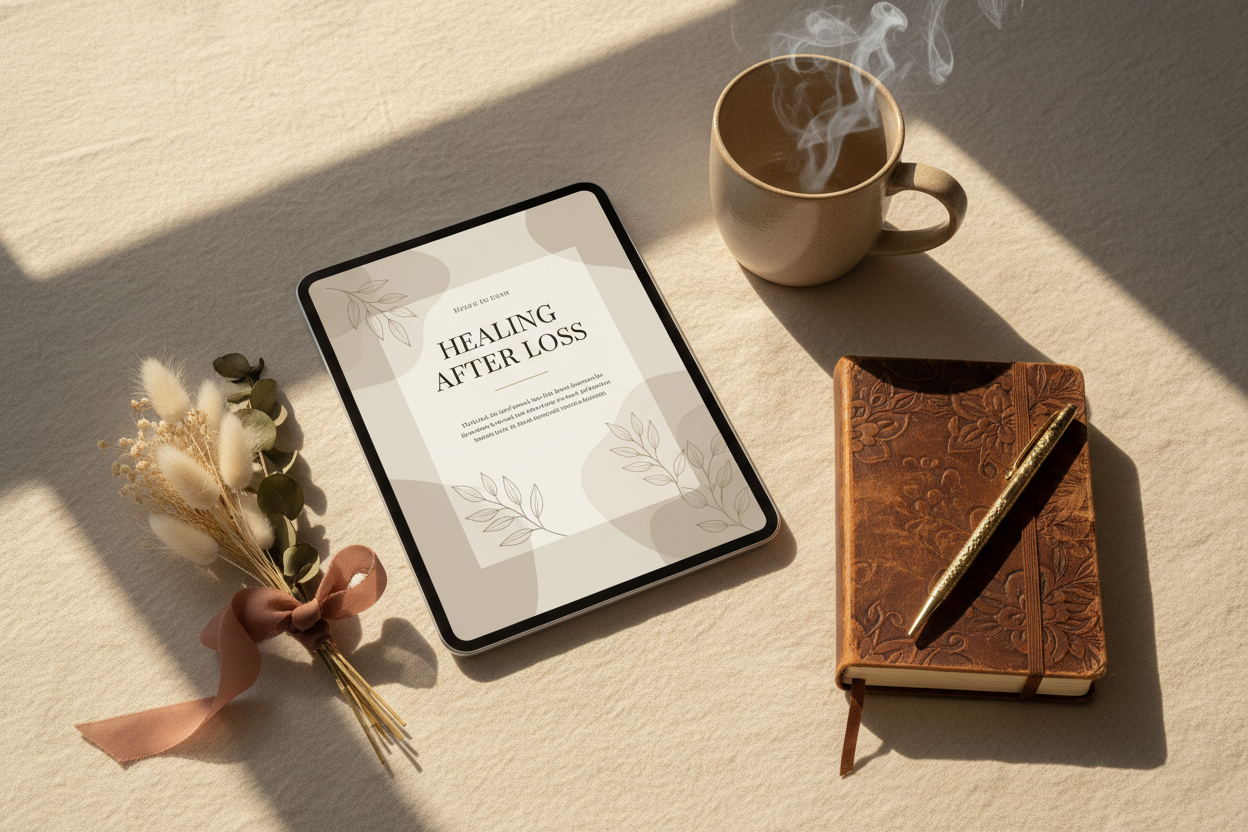 Healing After Loss Toolkit — Flat Lay Mockup