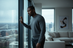 Man experiencing emotional fog by window
