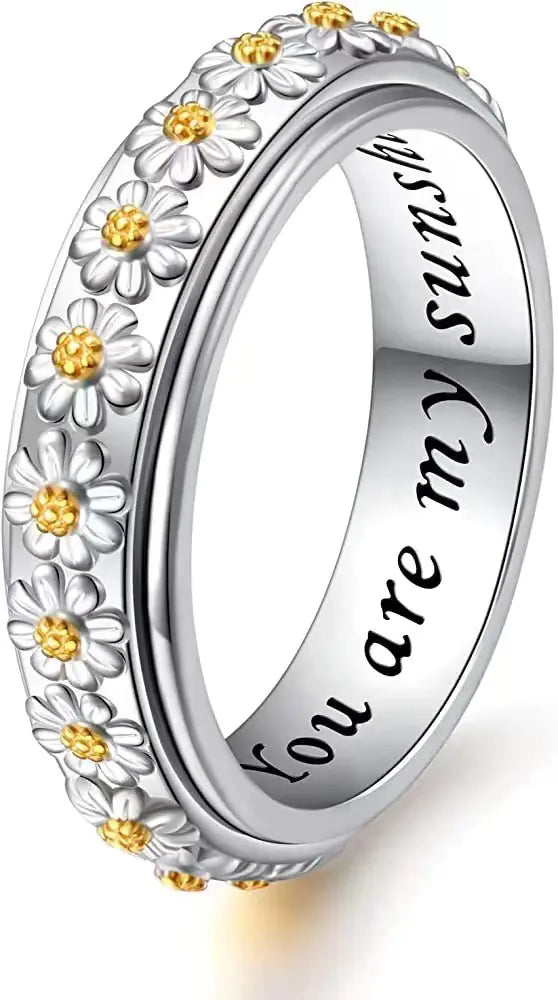 Rotatable Two-Tone Wild Flower Fashion Ring